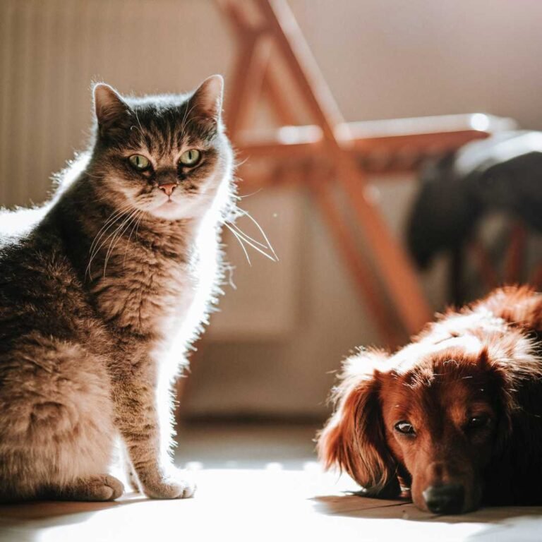 dog and cat next to each other looking at camera